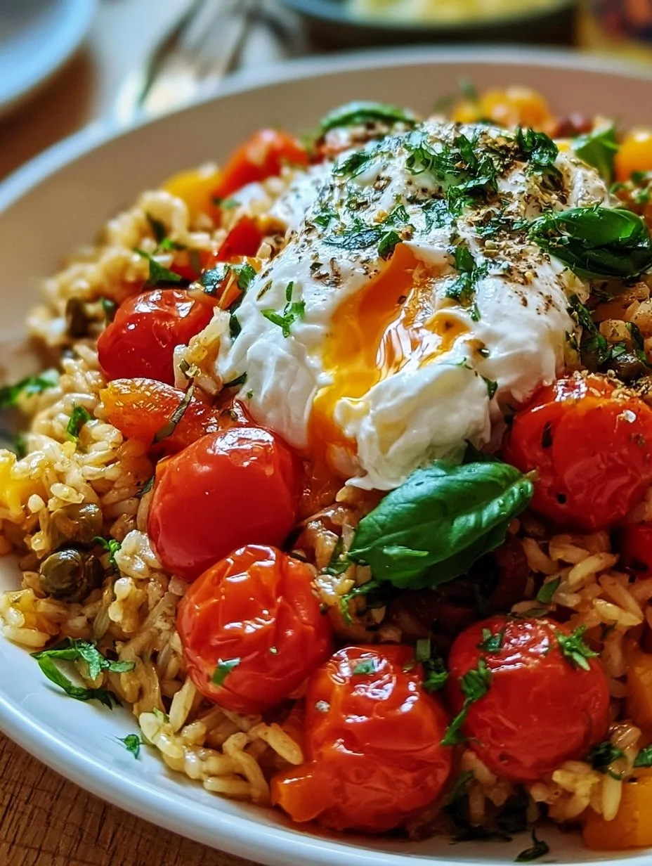 Mediterrane Reispfanne mit Burrata