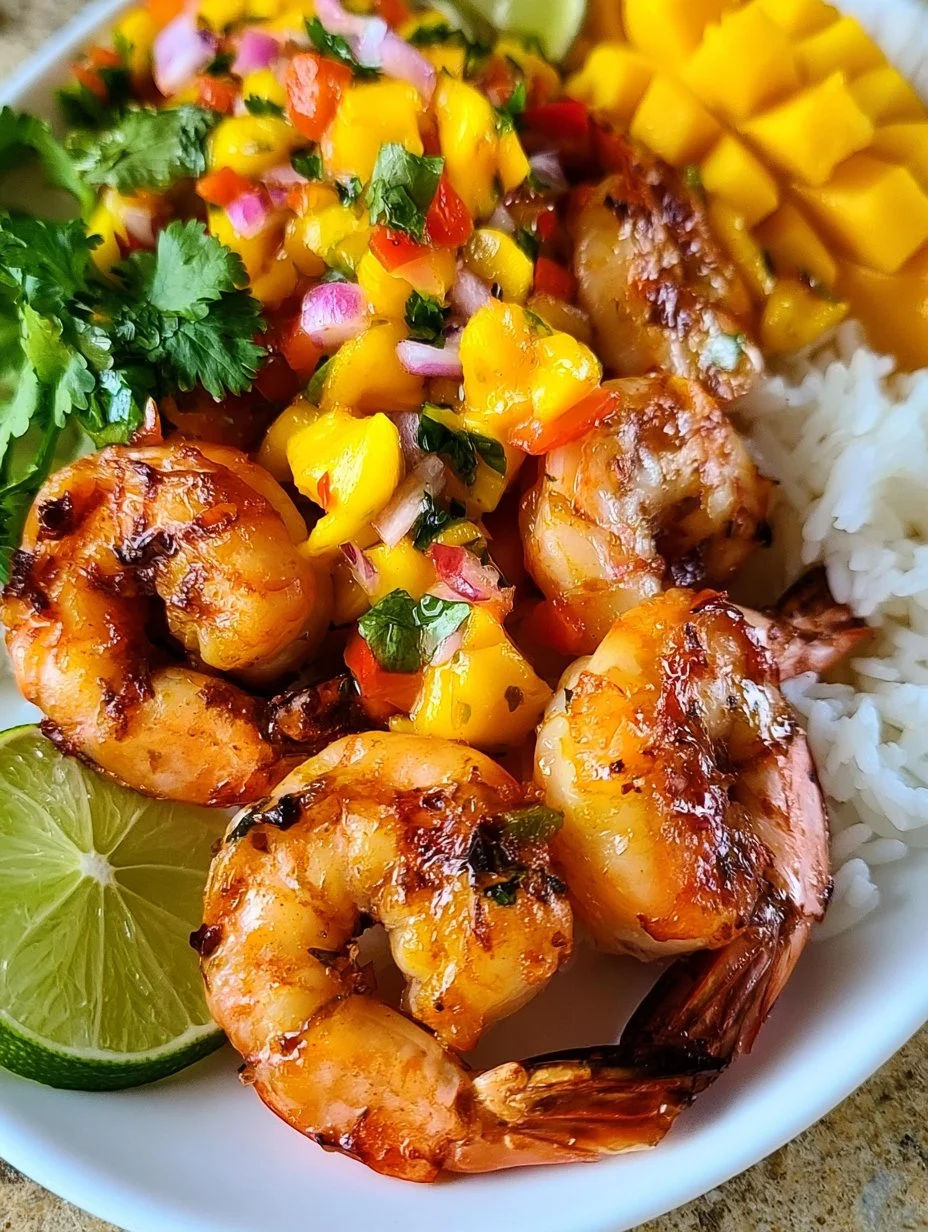 Pikante Garnelen mit Mango-Salsa und Reis