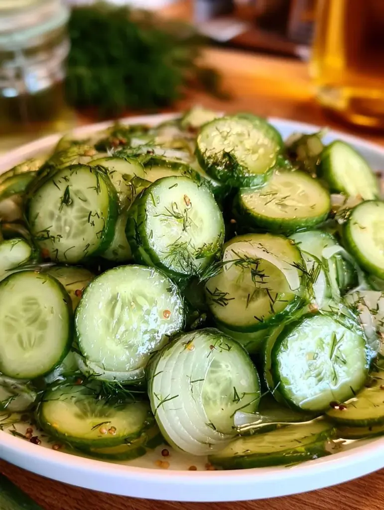 Schüttelgurken nach Omas Rezept in einem Glas mit frischen Kräutern