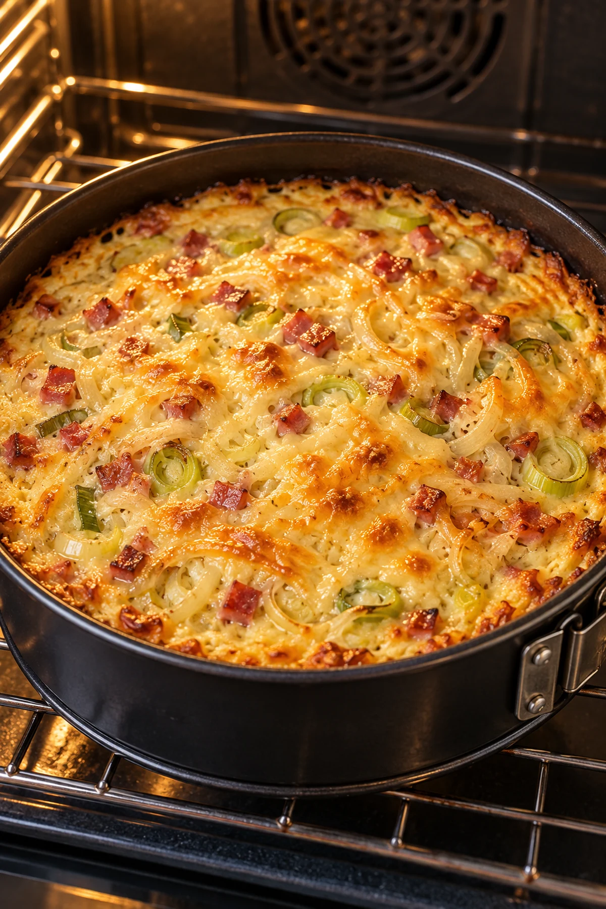 High-Protein Zwiebel-Lauch-Kuchen beim Backen im Ofen