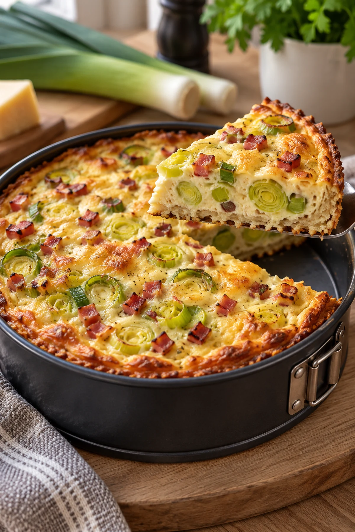 Fertiger Low-Carb Lauchkuchen mit Blumenkohlboden und Gouda