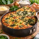 Goldbrauner High-Protein Spinat-Käse-Kuchen mit Blattspinat und cremigem Anschnitt