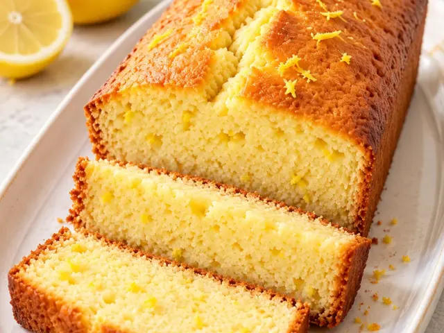 Kalorienarmer Zitronenkuchen mit goldbrauner Kruste, lockerer Krume und frischer Zitronenschale